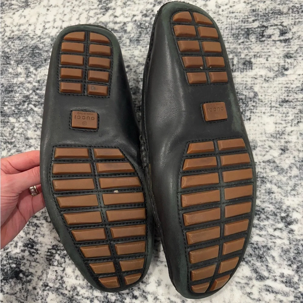 Gucci Black Leather Bamboo Horsebit Slip on Loafers